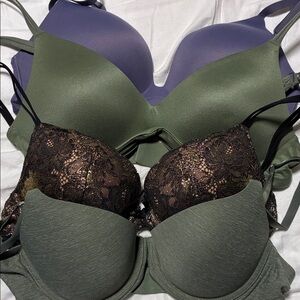 Aerie and Victorias Secret Push-up Bra Set of 4 - Green, Purple, Black